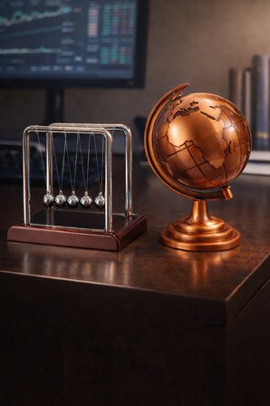 2'li Set Bronz Metal Dünya Küresi ve Küçük Denge Topu – Masaüstü Süs Ofis ve Ev Dekoru Hediyesi
