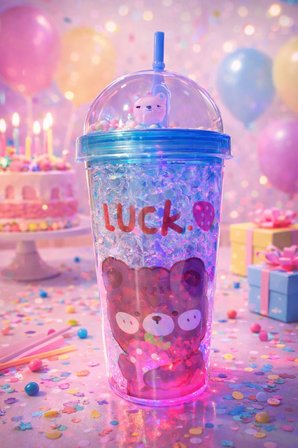 Bear Suluk Pipetli Buzlu Cam Görünümlü Led Işıklı 450 ML Çift Katman Mika 2093 Mavi