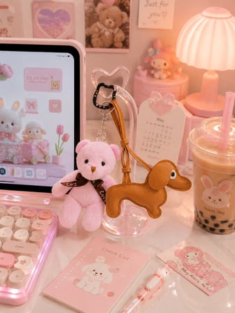 2 Li Set Pelus Ayicik & Kopek Charm Anahtarlik Seti – Kawaii Canta Aksesuari Kedili Kanca