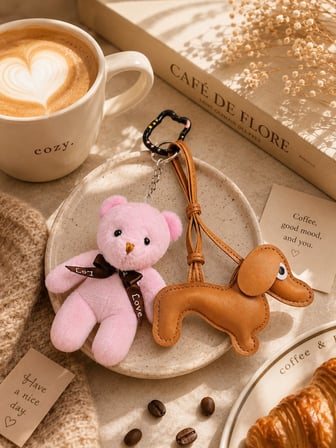 2 Li Set Pelus Ayicik & Kopek Charm Anahtarlik Seti – Kawaii Canta Aksesuari Kedili Kanca