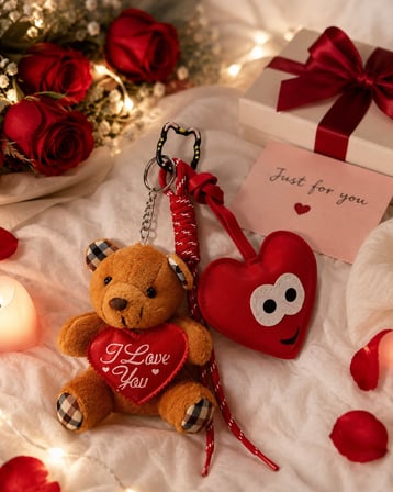 3 Lü Set Sevimli Ayıcık & Kalp Charm Anahtarlık Seti – Çanta Aksesuarı - Kedili Kanca