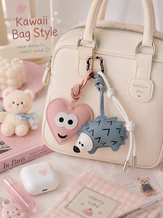 3 Lü Set Cute Forest Friends Charm Set – Çanta & Anahtarlık Aksesuarı  - Kedili Kanca