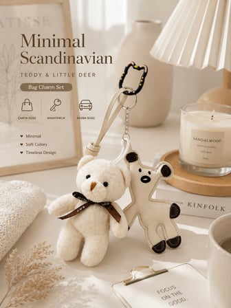 2 Li Set Peluş Ayıcık & Mini Geyik Çanta Charmı – Çanta Aksesuarı - Kedili Kanca
