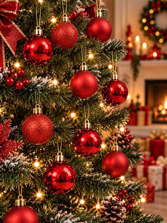 12'li Set 4 CM Kırımızı Yılbaşı Ağacı Süsü – Mat, Simli ve Parlak Karışık Çam Ağacı Topu Noel Süsü