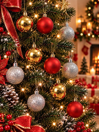 12'li Set 4 CM Karışık Yılbaşı Ağacı Süsü – Mat, Simli ve Parlak Karışık Çam Ağacı Topu Noel Süsü