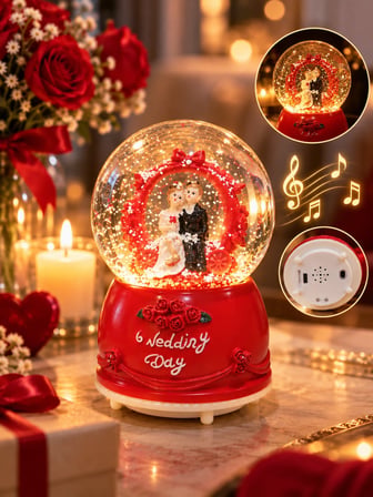 Işıklı Müzikli Kar Küresi – 12 cm Gelin Damat Temalı Dekoratif Sevgiliye Eşe Hediyelik