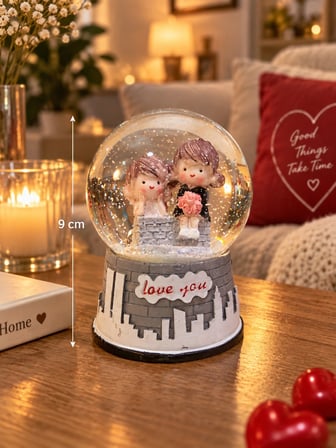 Işıklı Kar Küresi 9 cm Romantik Çift Figürlü Love You Kar Küresi Sevgiliye Hediye Dekoratif Biblo