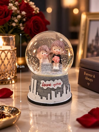 Işıklı Kar Küresi 9 cm Romantik Çift Figürlü Love You Kar Küresi Sevgiliye Hediye Dekoratif Biblo