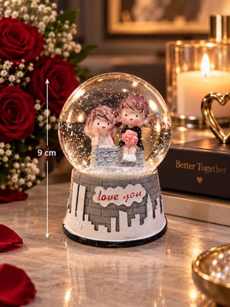 Işıklı Kar Küresi 9 cm Romantik Çift Figürlü Love You Kar Küresi Sevgiliye Hediye Dekoratif Biblo