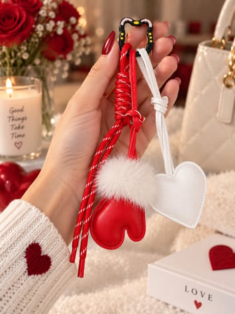 Kalp Figürlü Çanta Charm Seti | Kırmızı Beyaz Bag Charm | Çanta Süsü ve Anahtarlık Aksesuarı