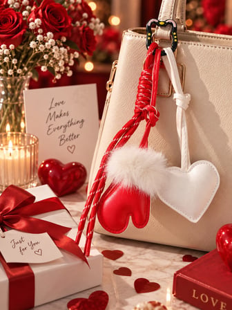 Kalp Figürlü Çanta Charm Seti | Kırmızı Beyaz Bag Charm | Çanta Süsü ve Anahtarlık Aksesuarı