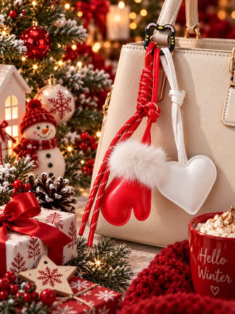 Kalp Figürlü Çanta Charm Seti | Kırmızı Beyaz Bag Charm | Çanta Süsü ve Anahtarlık Aksesuarı