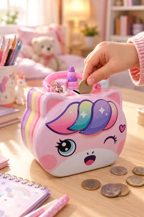 Çocuklar İçin Sevimli Kumbara 9x15 cm Kedi Unicorn Figürlü Para Biriktirme Kumbarası