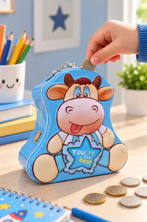 İnek Figürlü Kumbara 17x16 Cm Çocuklar İçin Para Biriktirme Kumbarası Sevimli Hediye Mavi