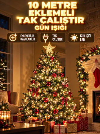 10 Metre 100 LED Eklemeli Gün Işığı Peri LED Şerit Işık Tak Çalıştır Yılbaşı Dekorasyon