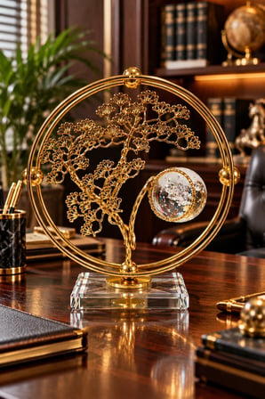 Gold Metal Dekorasyon Ürünü 18x18 cm Cam Küreli Zarif Salon Aksesuarı