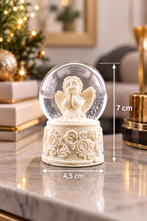 RGB LED Işıklı Melek Figürlü Mini Kar Küresi Kalp Kutulu Dekoratif Hediye 7 cm