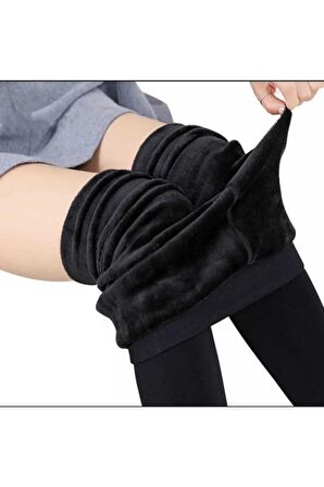 Kadın Siyah Peluş Tayt