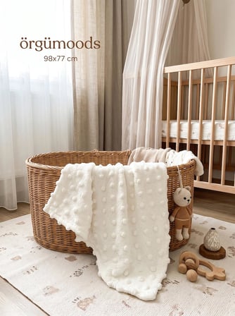 Çift Taraflı Krem Minky Pofuduk Bebek Battaniyesi 98x77 cm