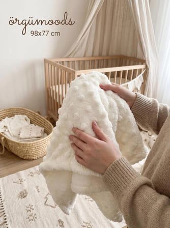 Çift Taraflı Krem Minky Pofuduk Bebek Battaniyesi 98x77 cm