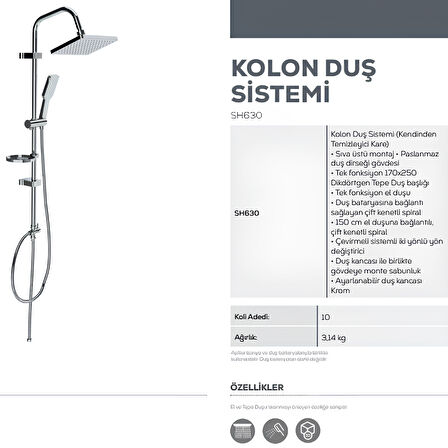 Creavit SH630 Tepe Duş Sistemi ve Liva Banyo Bataryası LV2500