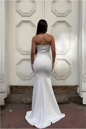 SALMORE Scuba Kumaş Abiye Straplez Esnek Elbise Detaylı Pile · Renk: Siyah · Beden: XL BTY