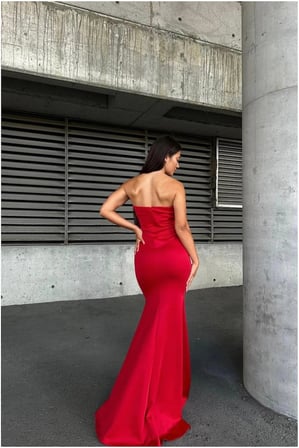 SALMORE Esnek Likralı Kumaş Abiye Straplez Elbise Maxi · Renk: Zümrüt · Beden: XL BTY
