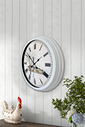 40 Cm Beyaz Metal Eski Ev Duvar Saati