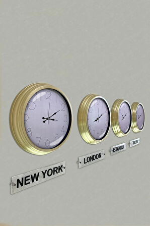 40 Cm Prinç Metal Beyaz Kadran 4 Adet Set Tabelalı Otel Dünya Saati