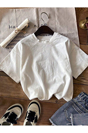 Beyaz - Unisex Barkodlu California Baskılı Oversize T-Shirt