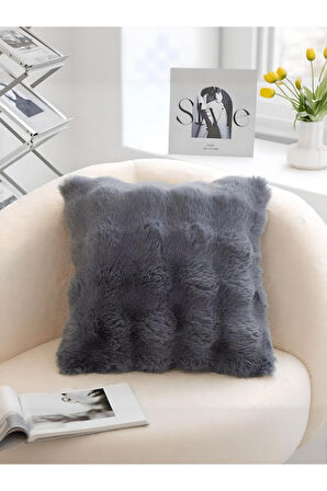 Bubble Tavşan Tüyü, Çift Taraflı, Gizli Fermuarlı Pofuduk Kırlent Kılıfı 40x40