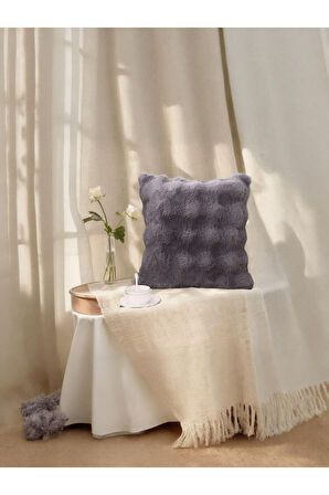 Bubble Tavşan Tüyü, Çift Taraflı, Gizli Fermuarlı Pofuduk Kırlent Kılıfı 40x40