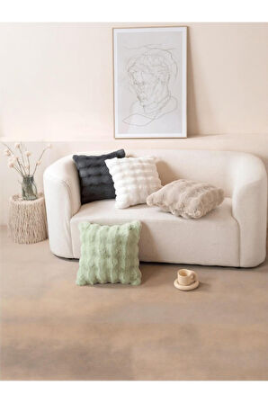 Bubble Tavşan Tüyü, Çift Taraflı, Gizli Fermuarlı Pofuduk Kırlent Kılıfı 40x40