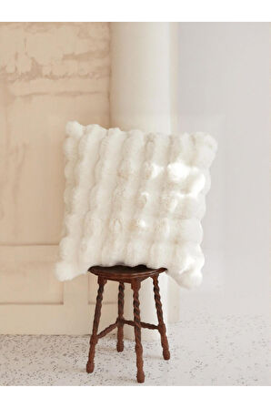 Bubble Tavşan Tüyü, Çift Taraflı, Gizli Fermuarlı Pofuduk Kırlent Kılıfı 40x40