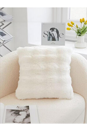 Bubble Tavşan Tüyü, Çift Taraflı, Gizli Fermuarlı Pofuduk Kırlent Kılıfı 40x40