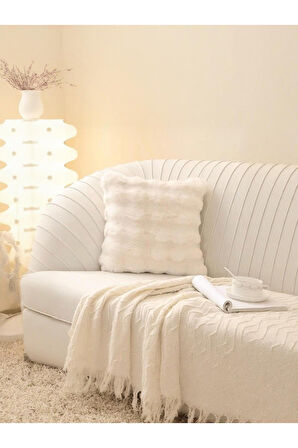 Bubble Tavşan Tüyü, Çift Taraflı, Gizli Fermuarlı Pofuduk Kırlent Kılıfı 40x40