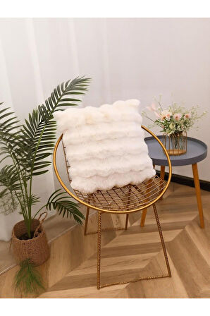 Bubble Tavşan Tüyü, Çift Taraflı, Gizli Fermuarlı Pofuduk Kırlent Kılıfı 40x40