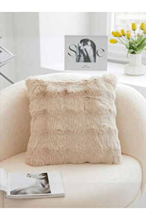 Bubble Tavşan Tüyü, Çift Taraflı, Gizli Fermuarlı Pofuduk Kırlent Kılıfı 40x40