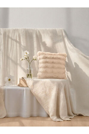 Bubble Tavşan Tüyü, Çift Taraflı, Gizli Fermuarlı Pofuduk Kırlent Kılıfı 40x40