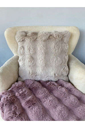 Bubble Tavşan Tüyü, Çift Taraflı, Gizli Fermuarlı Pofuduk Kırlent Kılıfı 40x40