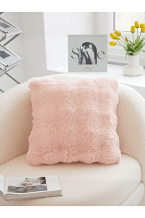 Bubble Tavşan Tüyü, Çift Taraflı, Gizli Fermuarlı Pofuduk Kırlent Kılıfı 40x40