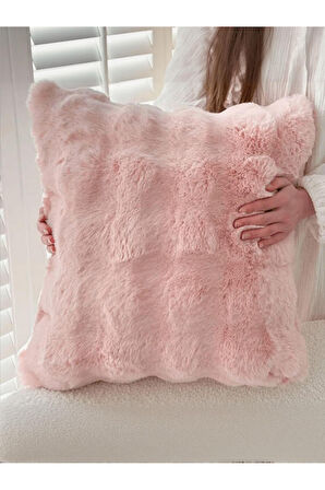 Bubble Tavşan Tüyü, Çift Taraflı, Gizli Fermuarlı Pofuduk Kırlent Kılıfı 40x40