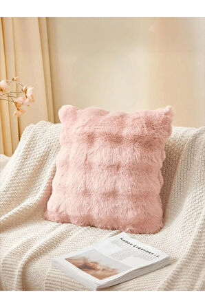 Bubble Tavşan Tüyü, Çift Taraflı, Gizli Fermuarlı Pofuduk Kırlent Kılıfı 40x40