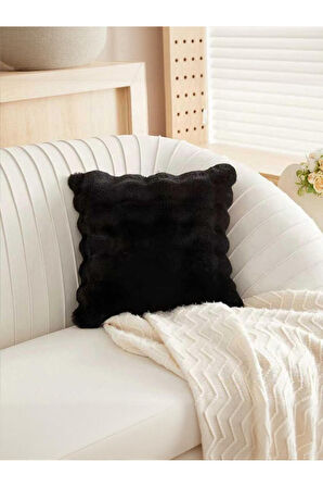 Bubble Tavşan Tüyü, Çift Taraflı, Gizli Fermuarlı Pofuduk Kırlent Kılıfı 40x40