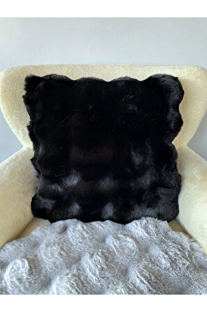 Bubble Tavşan Tüyü, Çift Taraflı, Gizli Fermuarlı Pofuduk Kırlent Kılıfı 40x40