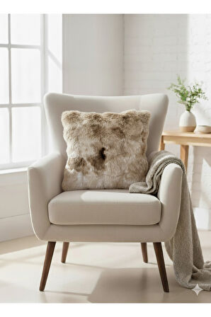 Bubble Tavşan Tüyü, Çift Taraflı, Gizli Fermuarlı Pofuduk Kırlent Kılıfı 40x40