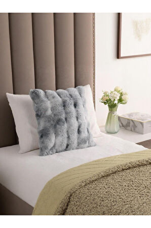 Bubble Tavşan Tüyü, Çift Taraflı, Gizli Fermuarlı Pofuduk Kırlent Kılıfı 40x40