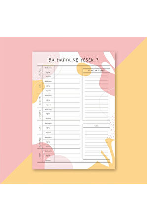 Bugün Ne Yesek? Öğün Planlayıcı Bloknot - Notepad A5 (14x20cm) 50 Sayfa Not Defteri