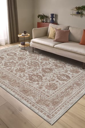 Buhara 0750 Bej Serisi Vintage Modern Eskitme Etnik Desenli Otantik Salon Halısı