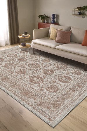 Buhara 0750 Bej Serisi Vintage Modern Eskitme Etnik Desenli Otantik Salon Halısı